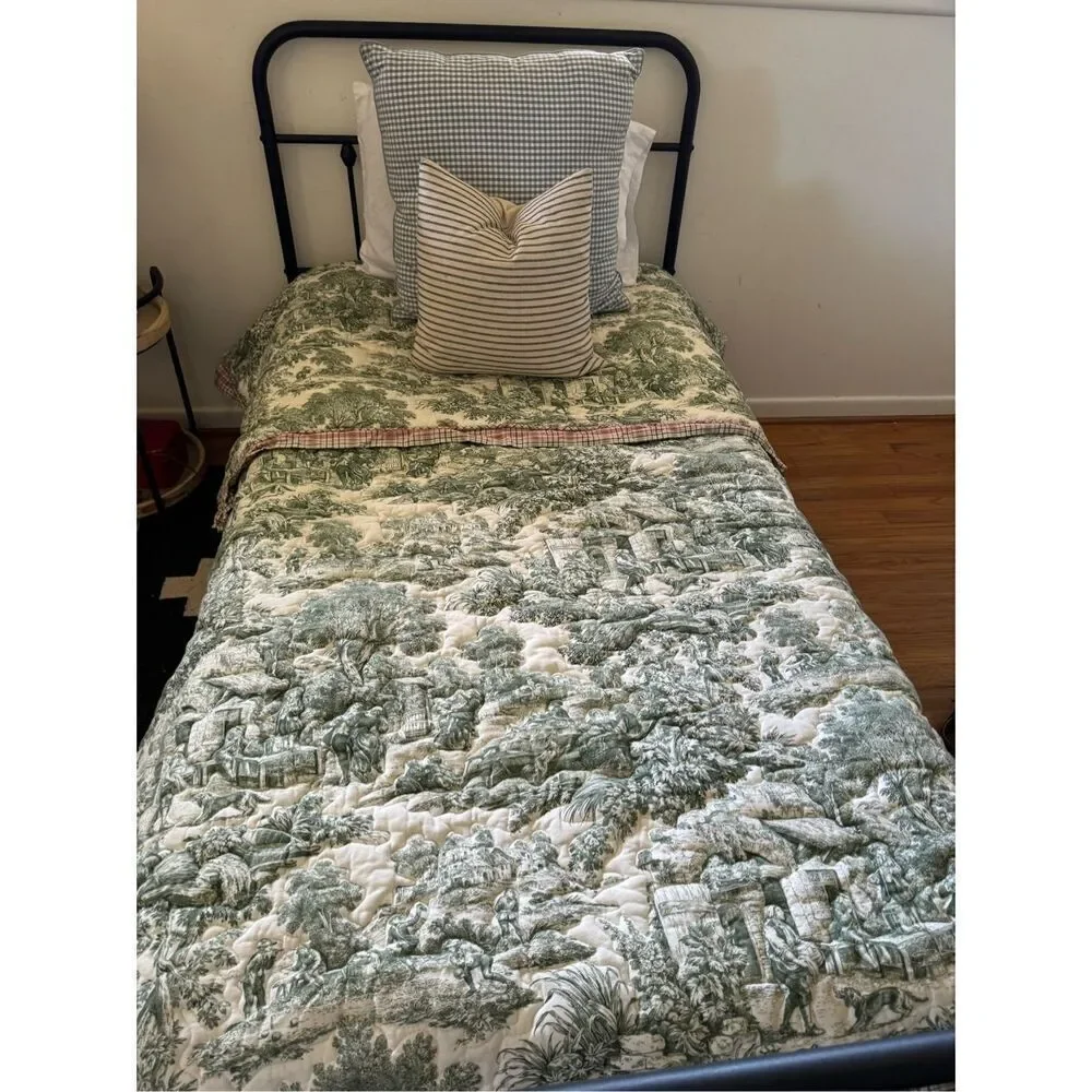 Custom French Country Chinoiserie Green Toile Quilted Comforter Coverlet Twin Si